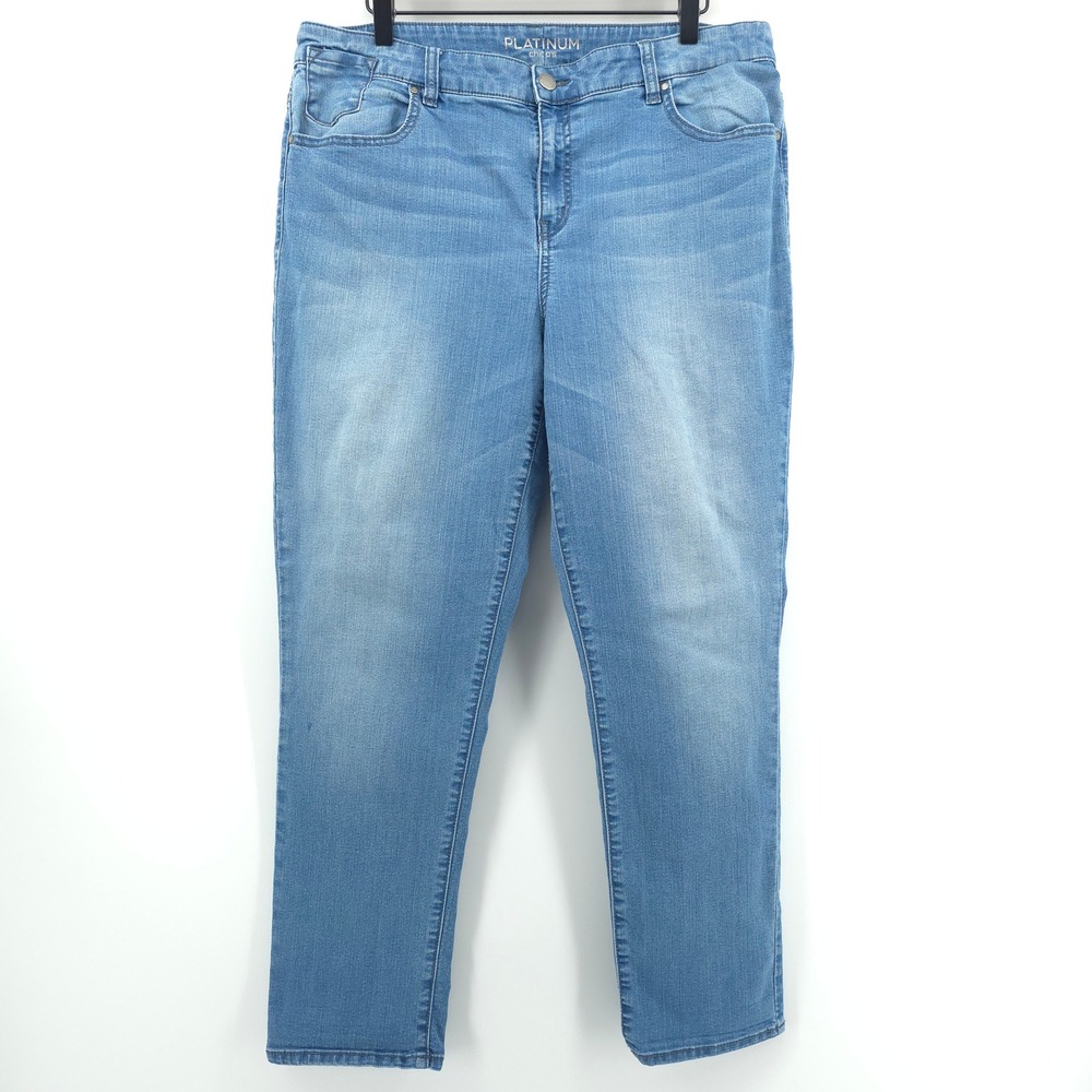 Chicos Platinum Womens Ankle Jeans Size 2 Light Wash Stretch Denim Slimming